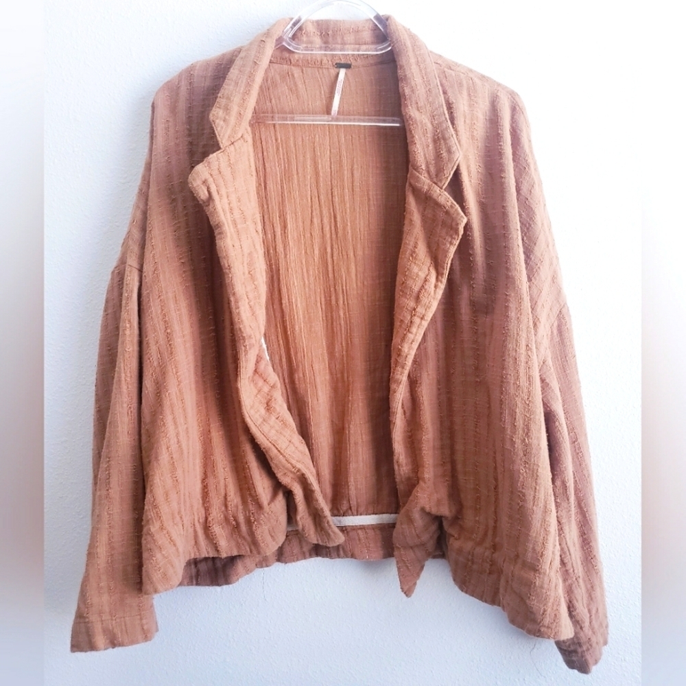 Free People Textured Rust Brown Open Blazer Jacket